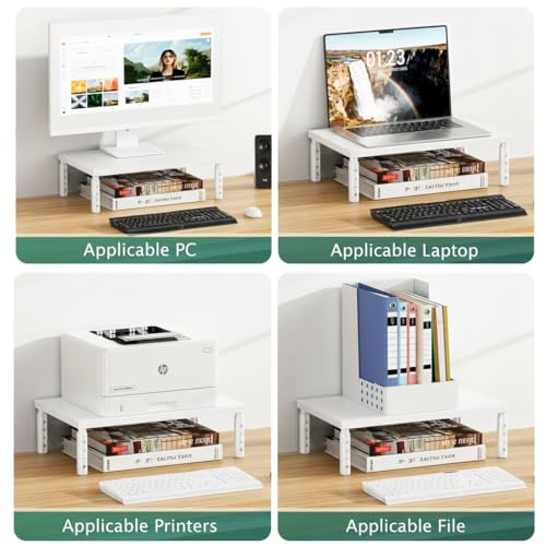 OPNICE Monitor Stand Riser for Desk, Adjustable Computer & Laptop Stand, Desk Organizer for Monitor, Laptop, PC, Printer, Office Desk Accessories for Home & Office, White Wood - color: White Wood