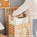 Laundry Hamper with Lid,Bamboo Large Waterproof Clothes Laundry Basket,Removable Washing Bags with Handles,clothes basket (Natural) - color: Natural