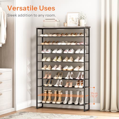 HOOBRO 10-Tier Shoe Rack for Entryway, 39.4" L Shoe Storage Organizer, Large Capacity Shoe Shelf for Closet, Front Door Entrance, Hallway, Holds 45-50 Pairs of Shoes, Greige and Black BG171XJ01 - color: Greige + Black, size: 10 Tiers (39.4"W)