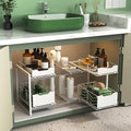 NETEL NETELAdjustable Under Sink Organizers and Storage, 2 Tier Expandable Pull Out Under Sink Organizers and Storage, 4 Pull-Out Metal Baskets, (21.5-31.64)" W X 14.69" D X 15.83" H - size: 4 pull out baskets(White)