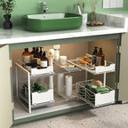 NETEL NETELAdjustable Under Sink Organizers and Storage, 2 Tier Expandable Pull Out Under Sink Organizers and Storage, 4 Pull-Out Metal Baskets, (21.5-31.64)" W X 14.69" D X 15.83" H - size: 4 pull out baskets(White)