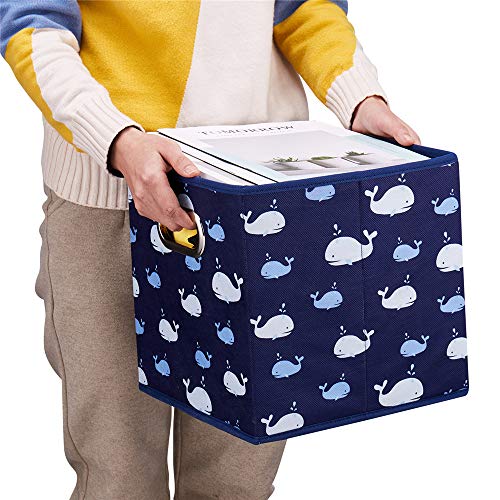 Fabric Cube Storage Bins Whale10.5x 10.5 x 11 in Foldabe Navy Blue Storage Cubes Folding Cloth Storage Cubes Boxes Collapsible Cube Inserts Storage Baskets Drawer for Cube Organizer Closet QY-SC11-6 - color: Navy Blue-Whale(Set of 6)