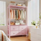 Raybee Clothes Rack, Clothing Rack for Hanging Clothes with 4 Drawers Load 420LBS Heavy Duty Garment Rack with Drawers, Pink - color: Pink, style: Clothes Rack with Drawers