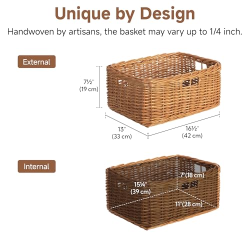 StorageWorks Pantry Baskets, Willow Storage Baskets for Organizing, Shelves, Pantry Organizers and Storage, Light Brown, 16 ½"L x 13"W x 7 ½"H - color: Willow(Light Brown), size: 16 ½"L x 13"W x 7 ½"H