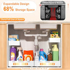 YJHome 2 Pack Expandable Under Sink Organizer, 2 Tier Pull Out Cabinet Organizer with Smooth Ball Bearing Slides, Adjustable Height Cabinet Storage Shelves for Kitchen, Bathroom, Laundry, Pantry - size: 2 Pack 9.8“-15"W