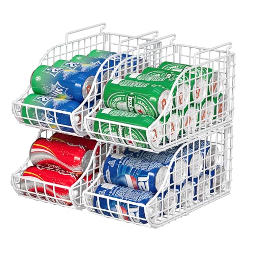 Can Storage Organizer Pantry, Stackable Kitchen Canned Food Holder With Handles, Can Organizer For Pantry Countertop Cabinet, Beverage Drink Pop Soda Can Dispenser Patent Pending (White, 4 Pack) - color: White, size: 4 Pack