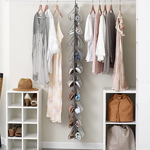 Household Essentials 20-Pocket Closet Shoe File, Durable Polyester Linen Plastic, Holds 10 Pairs of Shoes, Individual Storage, Single Hook System - color: Graphite