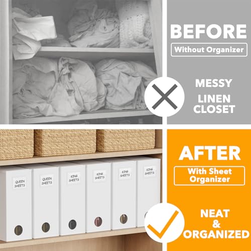 SpaceAid 6 Pack Bed Sheet Organizers and Storage, Foldable Sheet Organizer for Linen Closet, Sheets Set Folder Keeper with Window XL (Queen & King Size) Bedding Container, (White, 6 Pack) - color: White, size: 6 Pack