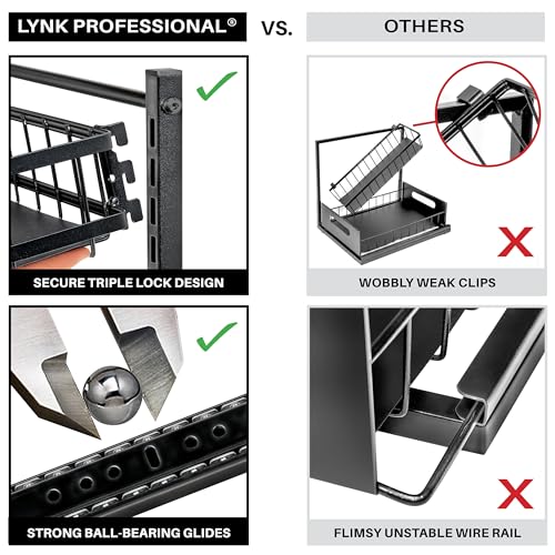 LYNK PROFESSIONAL® Pull Out Under Sink Kitchen Cabinet Organizer - 10" W x 14" D 2-Tier Drawer - Sliding Shelf Organizer for Cabinets and Undersink Storage Shelves - Lifetime Ltd. Warranty – Black - color: 10"W x 14"D Black