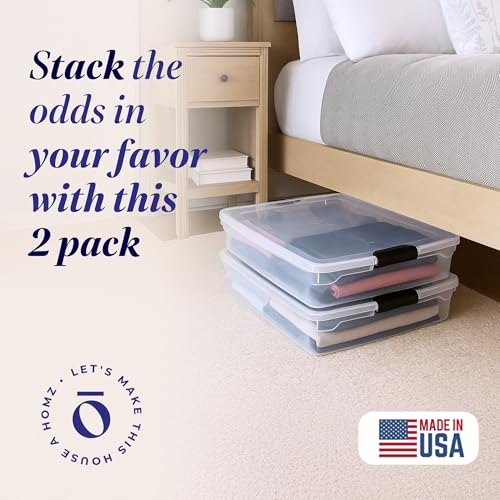 HOMZ 2-Pack Under Bed Storage, Clear Plastic Containers with Lids, 56 Quart, Gray Latch - Stackable Underbed Organizer Bins for Shoes, Bags, Clothes, and Towels - color: Gray, size: 56 Quart
