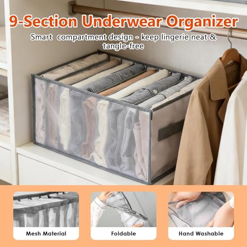 9 Grid Drawer Organizer Clothes Storage Box with Handle Large Capacity Fabric Dresser Organizer for Jeans Shirts Closet Use - color: 9 Grid Grey