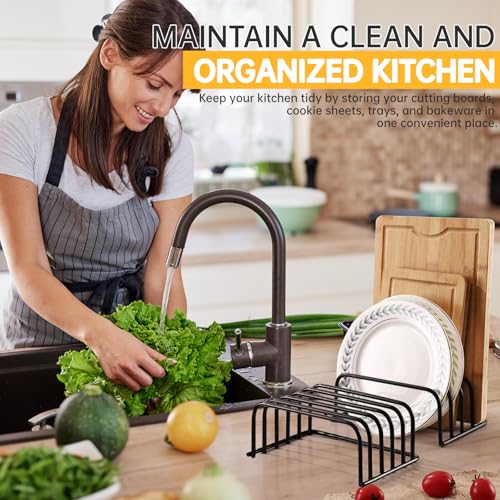 Kitchen Cutting Board Organizer Rack, 5-Slot Storage Holder for Boards, Bakeware, Cookie Sheets (2pc Black) - color: 2pc Black