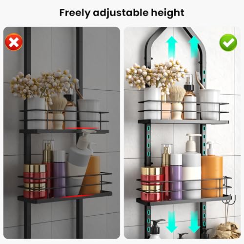Shower Caddy Hanging (Black), Adjustable Anti-Swing-Over The Shower Head Caddy, 3 Tier Height Bathroom Storage Organizer, Bathroom Shelves Basket Rack, Shower Caddies Rack with Adjustable Soap Basket - color: black, size: 3tiers+1