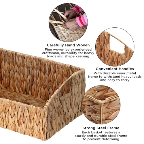 Ollieroo Rattan Storage Baskets, Handwoven Wicker Storage Bins with Built-in Handles, Storage Container Baskets for Shelves, Bedroom, Bathroom, Laundry Room or Kitchen(Natural) - color: Yellow
