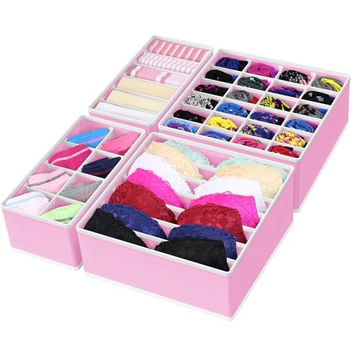 Simple Houseware 4-Pack Drawer Organizer Set - Closet Dividers for Underwear, Socks, Bras, Scarves, Ties - Foldable Non-Woven Storage Boxes, Pink - color: Pink, size: 4 Pack