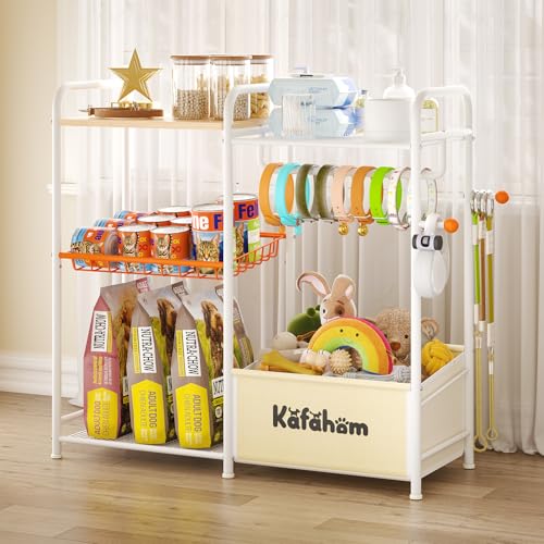 KAFAHOM Dog Toy Bin, Multi-Functional Dog Toy Basket with Collar Rod & Can Dispenser, Puppy Essentials Shelf, Dog Stuff Box, Perfect Basket for Dog Toys in Living Room, Great Gift for Pet Lovers - style: Ball Hook Shelf