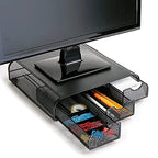 Mind Reader Monitor Stand, Ventilated Laptop Riser, Desktop Organizer, Storage, Metal Mesh, 13.25"L x 12.5"W x 3"H, Black
