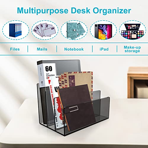 Boloyo Acrylic File Holder,1PC 3 Sections Clear Black File Organizer Mail Letter Sorter Desktop Folder Holder for Home Office School Envelope Bill Filling Paper Document - color: Clear Black, size: 3 Sections(1PC)