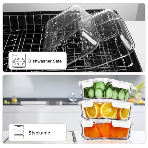 VERONES 5 Pack 36 OZ Glass Meal Prep Containers, Airtight Glass Lunch Containers Set, Food Storage Containers with Lids,Exclusive of BPA, for Microwave, Oven, Freezer & Dishwasher Friendly,White - color: White
