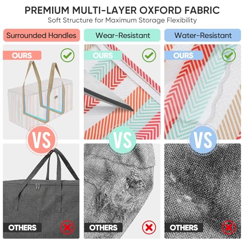 BALEINE Extra Large Storage Tote with Zippers & Carrying Handles, Heavy-Duty Oxford Fabric Moving Bags for Laundry, Space Saving, Storage, Color Stripe - color: Color Stripe, size: 1-Pack