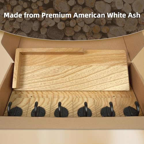 Key Holder Wall Decor-11.8" Solid Ash Wood Entryway Organizer with 6 Hooks & Extra Deep Storage Rack for Key, Mail, Wallet, Leash, Glasses, Hand-Polished & Stained, Easy-Assembly - color: Natural