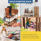 Sundaze Shoe Rack - 3 Tier Shoe Rack for Front Door Entrance, Sturdy Long Shoe Organizer for Closet, Bedroom, Entryway, Garage, Non Woven Fabric Shelf, Black, Holds Up to 15 Pairs - size: 3 Tier (34.3" W)