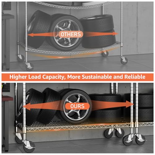 M MZG 4 Tiers Storage Shelves Load 1400LBS, Metal Shelving Wire Metal Shelving Unit Shelves for Storage Adjustable Garage Shelving for Pantry Kitchen Garage Chrome 17.7" D x 47.3" W x 62.7" H - color: Chrome, size: 4 Tiers, 17.7"D x 47.3"W x 62.7"H