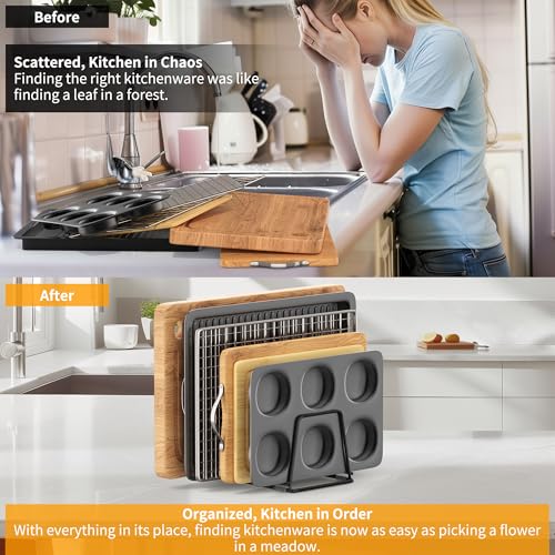 Cutting Board Organizer Kitchen Organizer Rack for Cutting Board, Bakeware, and Cookie Sheet, 5-Slot Heavy-Duty Steel Cookware Holder,Rust-Resistant with Anti-Slip Feet (1, Small) - size: Small