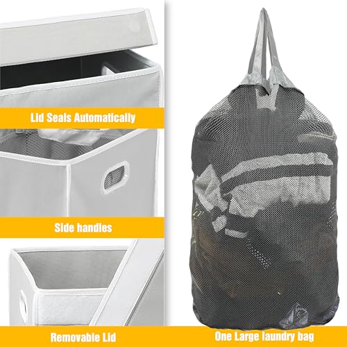 Simple Houseware Foldable Laundry Hamper Basket with Lid and Removable Bag, Gray - color: Grey