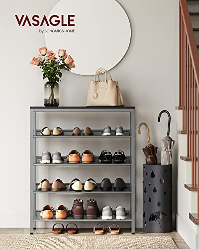 VASAGLE Shoe Rack for Entryway, 5-Tier Shoe Rack Organizer with Storage Shelves and Spacious Top, Freestanding, Adjustable, Industrial, Charcoal Grey and Metallic Silver ULBS038E22 - color: Charcoal Grey + Metallic Silver, size: 5 Tiers (29.5"W)
