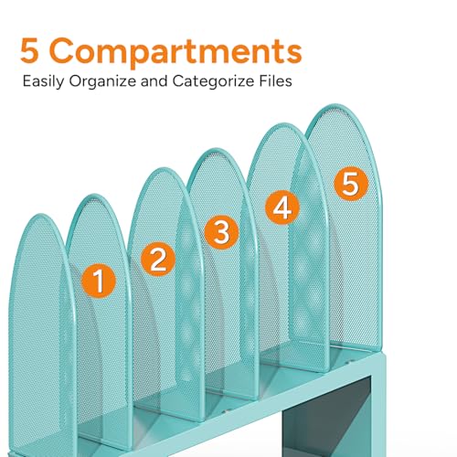 5-Section Desk File Organizer, Metal Mesh Folder Organizer for Documents, Mail & Office Papers (Blue) - color: Blue
