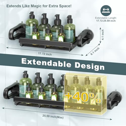 JOTPE Shower Caddy Suction Cup, Expandable Suction Shower Shelf with Large Capacity, Heavy Duty Shower Organizer Powerful Max Hold 22lbs, Removable Waterproof Metal Basket for Bathroom Kitchen Storage - color: black, size: Size: 1 x Large