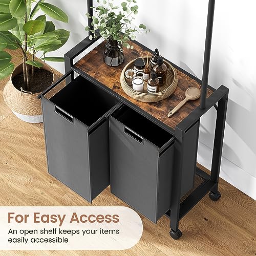 Laundry Sorter 2 Section Laundry Hamper Sorter with Clothes Hanging Rod and Wooden Storage Shelf 2 X 13gal Laundry Basket Organizer for Laundry Room Organization Storage Baskets, Black - size: 2 Bags