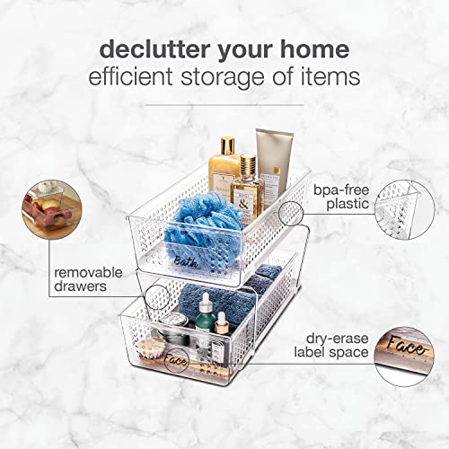 madesmart 2 Tier Organizer, Under Cabinet Storage with Pull Out Sliding Drawers, for Cleaning Supplies, Undersink Storage, Sponges, Bottles & Bath, Adjustable Dividers & Pull Out Baskets, Clear - color: Clear