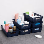 Tiawudi Stackable Woven Plastic Basket, Storage Bins for Cabinet, Closet, Shelf, Under Sink and Countertop, Pantry Organizer Bins, 6 Pack - color: Dark Blue