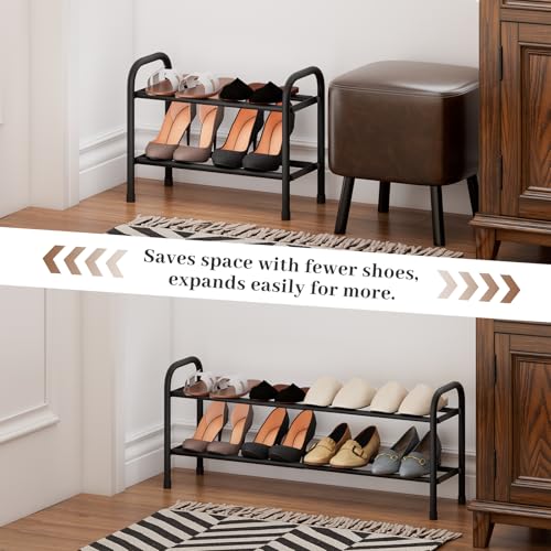 Expandable Shoe Rack, 2-Tier Metal Small Shoe Rack, Adjustable Shoes Organizer, Storage Shelf for Closet, Entryway, Black - color: Black, size: 2-Tier