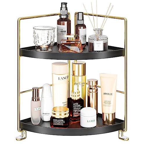 2-Tier Bathroom Corner Counter Organizer, Makeup Storage Shelf Vanity Tray, Bathroom Sink Countertop Organizer, Black - color: Black