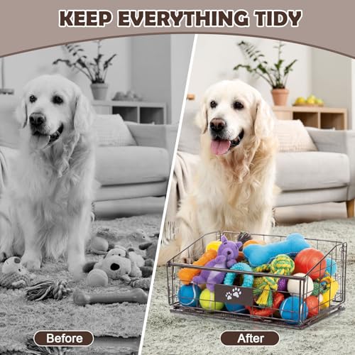 Mimorou 3 Pack Metal Dog Toy Baskets Multi-sized Foldable Dog Toy Bins Box Storage Container Organizer for Living Room Area Decorative Pet Accessories Coat Clothing Storage Holder Baskets(Bronze) - color: Bronze