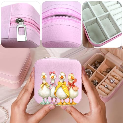 Duck Pattern Portable Print Jewelry Box, 1pcs Pink Compact Jewelry Box Travel Jewelry Case Travel Case Organizer Bag Storage Box Jewelry Holder For Necklace Earrings Rings Bracelet Y11 - color: Duck 2