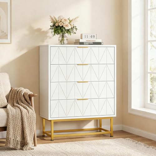 4 Drawer Fabric Dresser Organizer Chest - Small Storage Drawers for Bedroom, Closet and Living Room, Compact Clothing Storage Solution, Modern Narrow Nightstand End Table, White - color: 4 Drawer-white