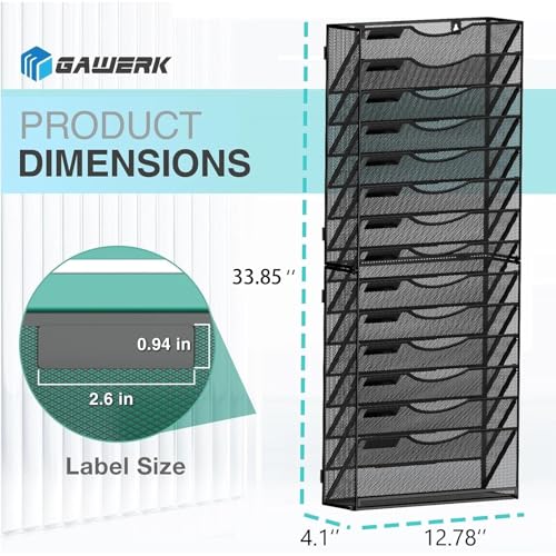 Gawerk 15-Tier Wall File Organizer Hanging Wall File Holder Wall Mount Paper Folder Organize, Mesh Magazine Document Mail Organizer Wall Organizer for Office School Home, Black - color: Black, size: 15-T