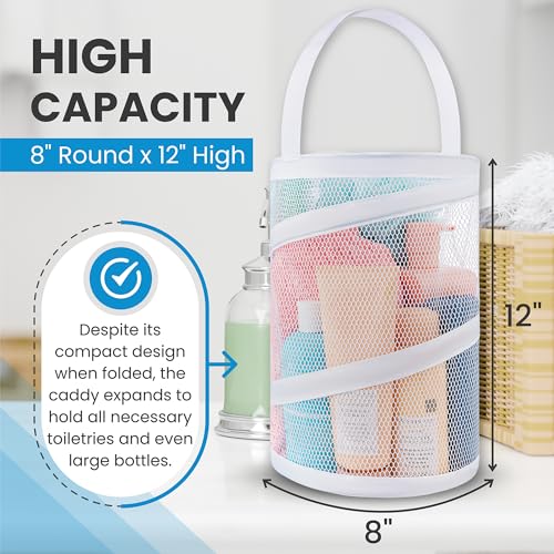 Handy Laundry Portable Shower Caddy – Foldable Mesh Organizer with Handle, Quick Dry, Large Compartments, Drainage Hole, Ideal for Dorm, College, Gym, Travel, Camp – White - color: White, size: Large