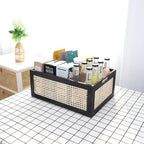 SHCMSADO Wooden Frame Storage Basket, Decorative Organizer Crates Box with Built-in Handle,Natural Wire Wood Nesting Drawer Storage for Kitchen, Bathroom and Office Desktop-(15" Lx11 Wx6.3 H-Black)