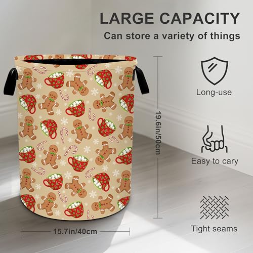 Christmas Candy Laundry Basket Storage Bin Foldable Laundry Hamper Clothes Storage Bucket Organizer 19.6x15.7 Inch For Laundry Room/Bedroom/Bathroom - color: Christmas Candy