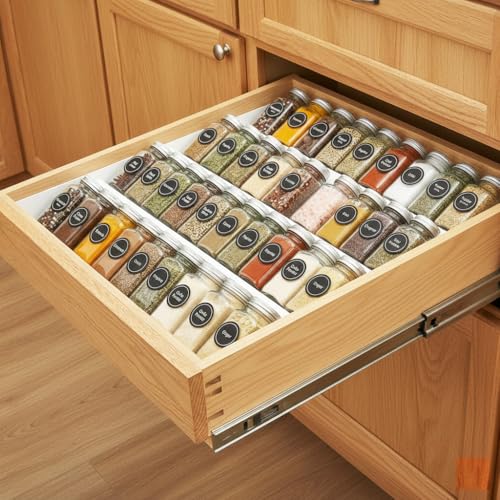 GOENDR Metal Spice Drawer Organizer, 4 Tier Spice Rack for Drawer, Expandable Seasoning Organizer For 11.4-22.8” Wide Drawer, Holds up to 48 Spice Jars (Not Included), White - color: White