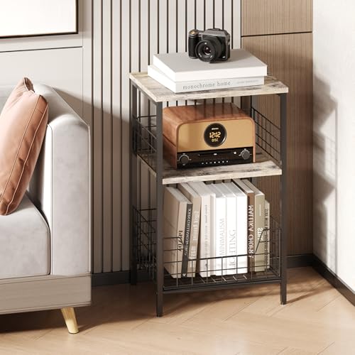 X-cosrack Side Table, Small End Table Record Player Stand with Storage, Vinyl Record Storage Night Stand for Living Room, Bedroom,Office(Patent Pending)(Brown&Black) - color: Brown,black