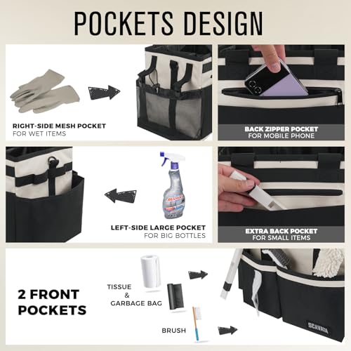 SCAVATA Compact Wearable Cleaning Caddy, Small Cleaning Supplies Organizer with Handle & Shoulder Straps for Housekeepers, under Sink & Car Cleaning Tool Organizers Bag, Cream White - color: CreamWhite