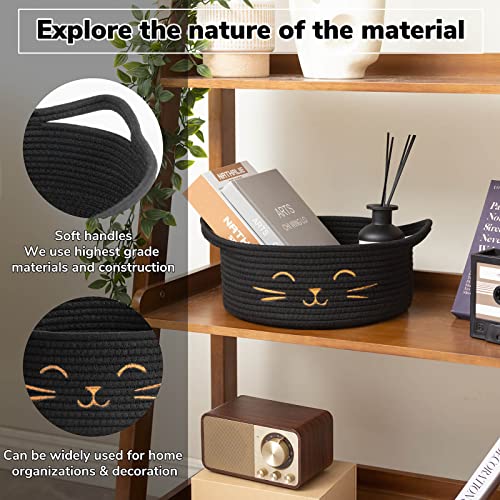 Small Storage Basket, Black Cute Pet Toy Storage for Cats, Dogs, Decorative Rope Bin for Organizing, Empty Gift Basket for Baby, Black, 9.8 x 4 inches - color: Black, size: 9.8"W x 4"H