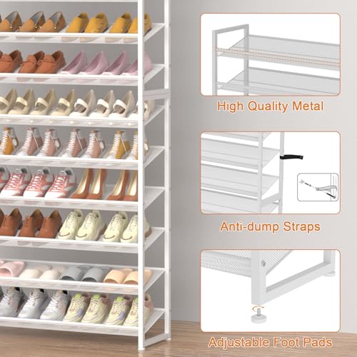 Large Shoe Rack 12 Tier Shoe Organizer, Heavy Duty Metal 6-Tier Stackable Shoe Storage Vertical Shoe Rack for Closet Front Door Entrance, Up to 75 Pairs, 44.8" W x 11.4" D x 85.1" H, White - color: White, size: 12 Tier