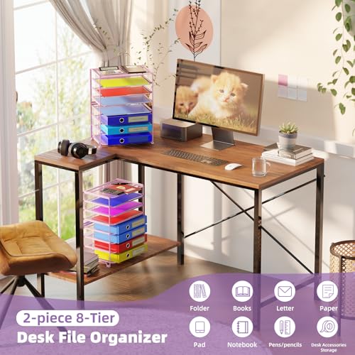 Simple Trending 2 Pack 8 Tier Letter Tray Paper - Mesh Desk File Organizer for Office School Desktop, Violet - color: 2 Pack 8 Tier Violet-Mesh Desk